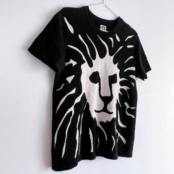 Anne Klein Classic Logo Intarsia Lion Knit Sweater Short Sleeve Pullover Sz M - Picture 4 of 8